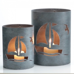 Windlicht Metall grau Segler