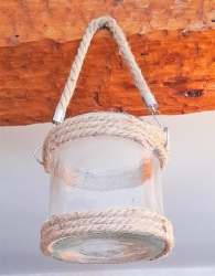 Windlicht / Teelichthalter Jutekordel ca. Ø: 12 x 12 cm (25 cm)