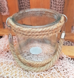 Windlicht / Teelichthalter Jutekordel ca. Ø: 12 x 12 cm (25 cm)