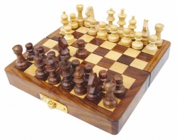 Schachspiel in der Faltbox, Holz, magnetisch, 12,5x12,5