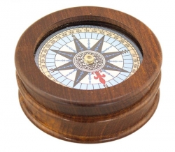 Kompass maritim Holz Ø: 8,5 x 3,5 cm