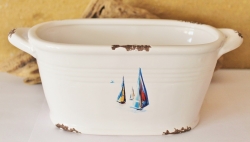 Ovaler Topf maritim bunte Segler ca. 21 x 10 x 8,5 cm