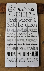 Plankenschild Badezimmerregeln ca. 60 x 30 cm