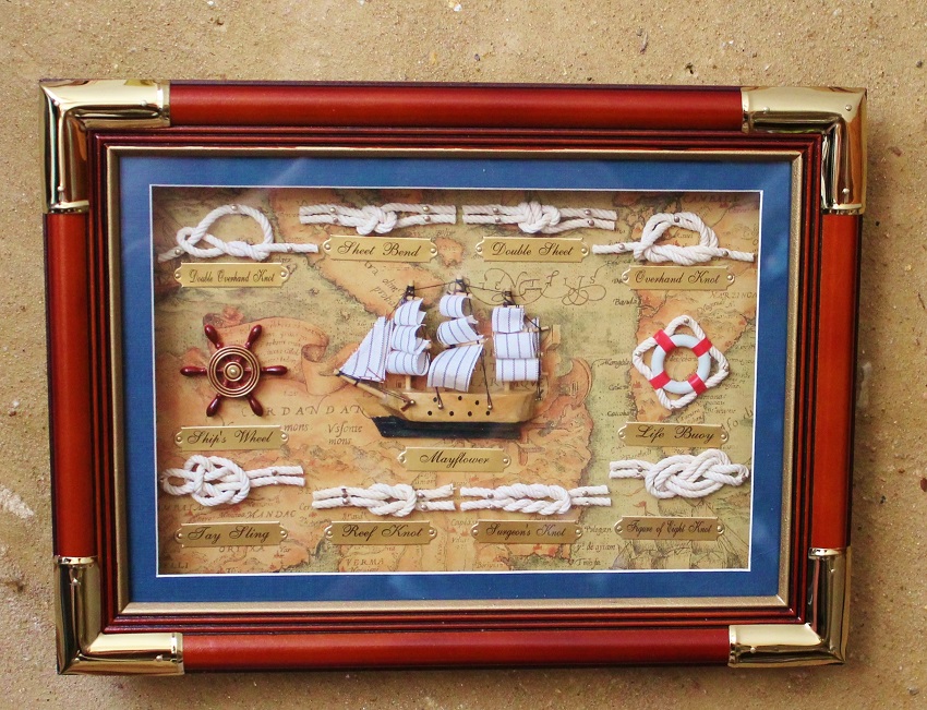 38 x 28 cm aus Holz und Glas Maritime Deko Knotentafel ca 
