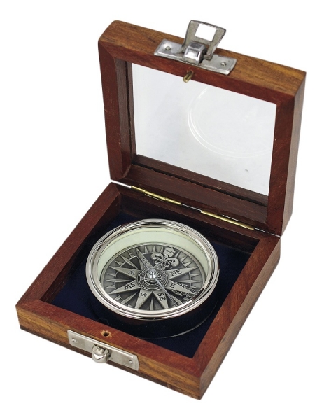 3D Kompass Windrose Ø: 5,5 cm mit Holzbox