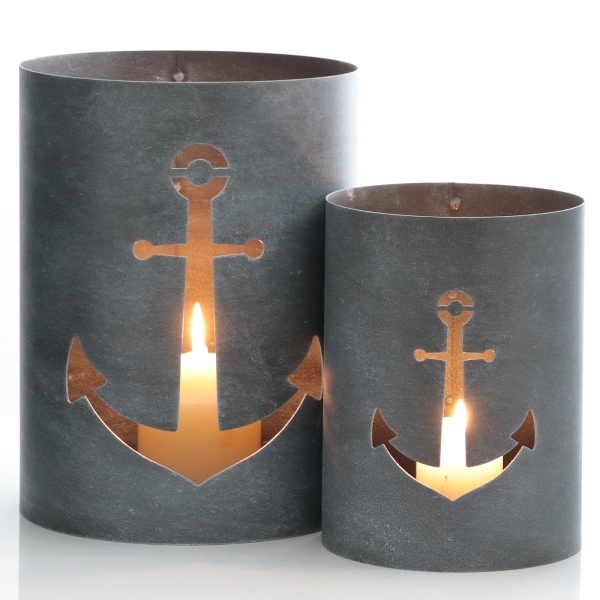 Windlicht Metall grau Anker