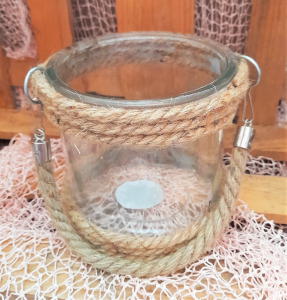 Windlicht / Teelichthalter Jutekordel ca. Ø: 12 x 12 cm (25 cm)