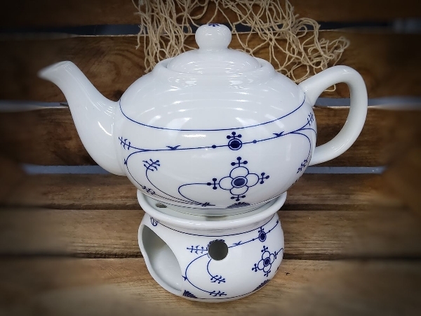 Indisch Blau Teepott 0,75 l mit Stövchen ca. 21 x 17 x 14 cm