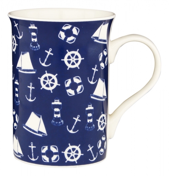 Tasse / Kaffeebecher maritim blau ca. 10 x Ø 8 cm