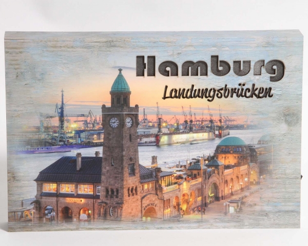 Lichtbild Landungsbrücken Shabby-Look ca. 30 x 20 x 4 cm