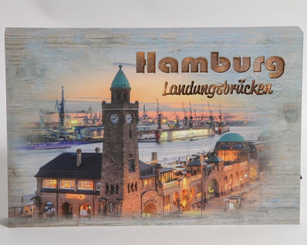 Lichtbild Landungsbrücken Shabby-Look ca. 30 x 20 x 4 cm