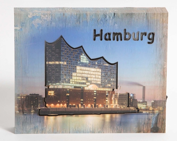 Lichtbild Elbphilharmonie Shabby-Look ca. 20 x 20 x 4 cm