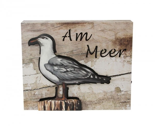 Bild mit Licht Möwe Am Meer Shabby-Look ca. 18 x 22 x 4 cm