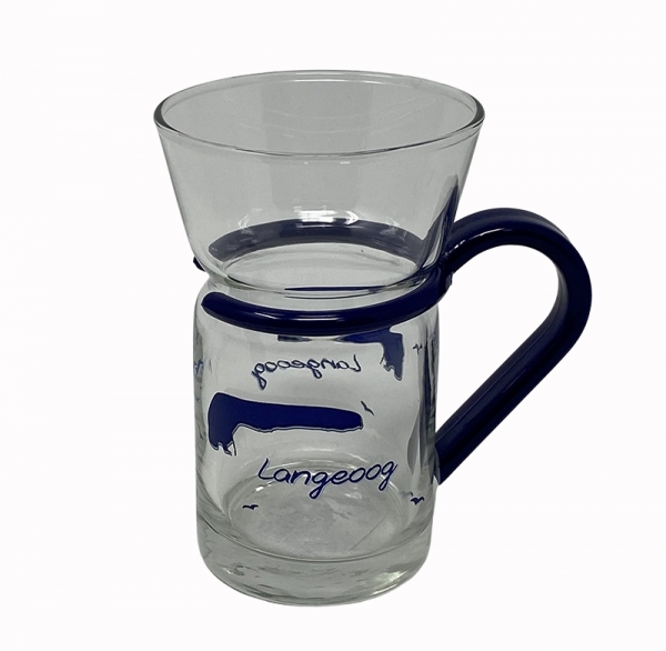 Teeglas maritim mit Motiv Insel Langeoog ca. 11,5 x Ø 7,5 cm