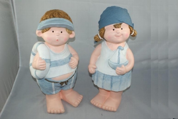 2 Strandkinder Mädchen & Junge stehend je ca. 20 x 42 x 17 cm