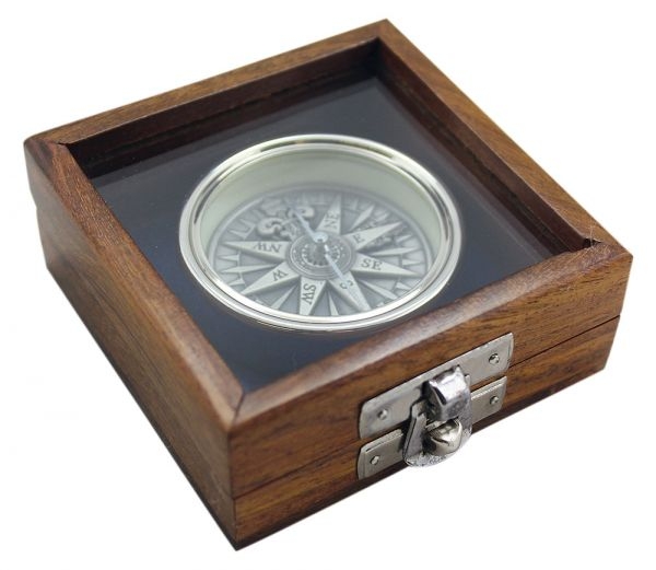 3D Kompass Windrose Ø: 5,5 cm mit Holzbox
