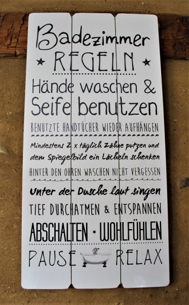 Plankenschild Badezimmerregeln ca. 60 x 30 cm
