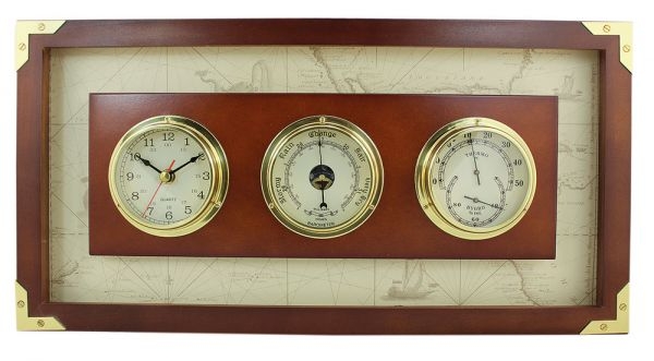 Uhr,Baro-,Thermo- & Hygrometer Holzrahmen ca. 47,5 x 24 cm