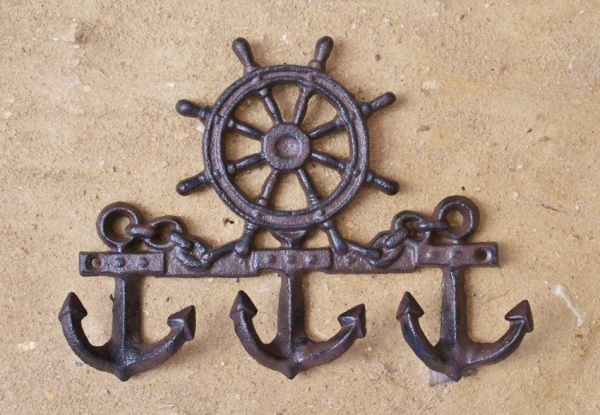 Wandhaken maritim Steuerrad mit Anker ca. 23 x 17 x 3 cm